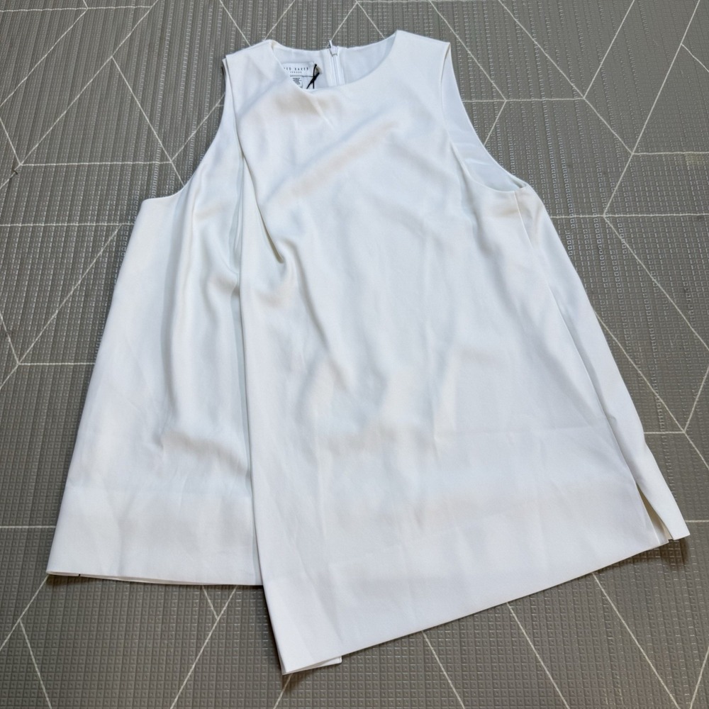 NEW Ted Baker ICANA Draped Front Asymmetric Sleeveless Top 3 US 8 Ivory Luxury